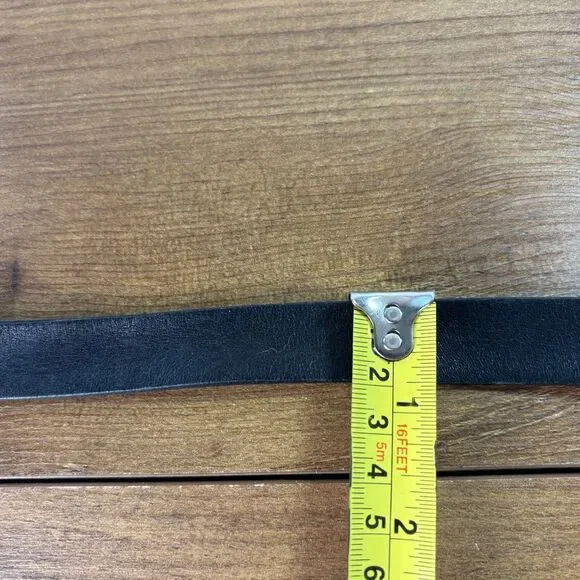 VTG Etienne Aigner Belt Black Leather Womens Brass Tone Buckle and Logo Skinny - Picture 5 of 7